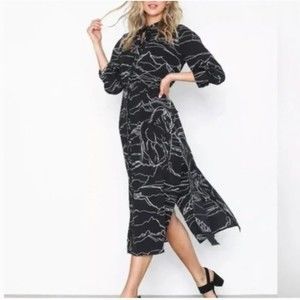 NWT Topshop Black Horse Print Crepe Button Front Midi Dress Size 6